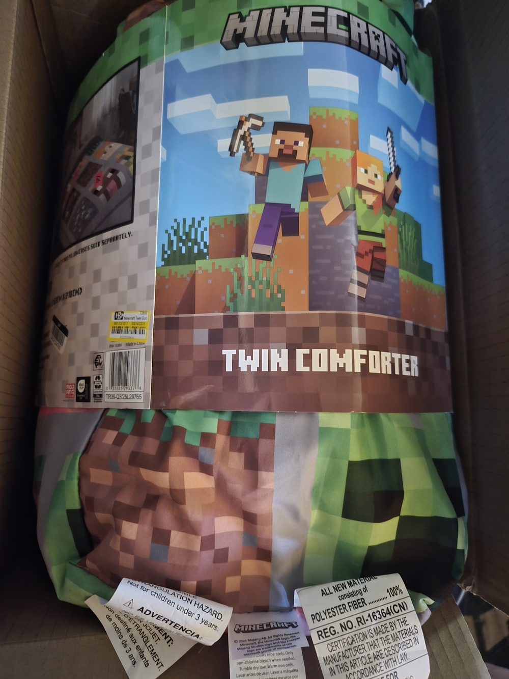 Minecraft Twin Comforter - Green/Brown Pixel Design